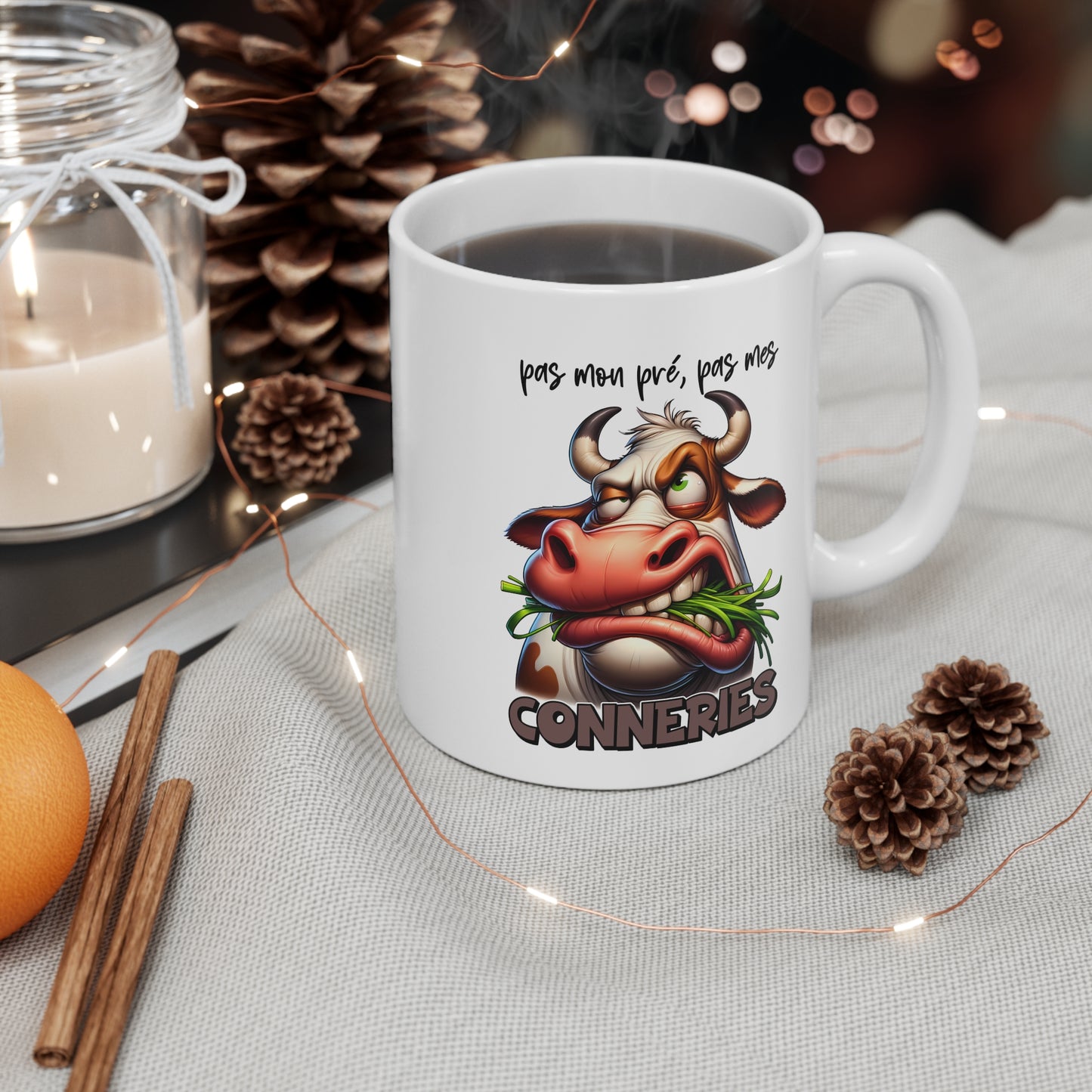 Tasse Pas Mon Pré Pas Mes Conneries – Mug Vache Humour Drôle – Cadeau Homme Femme 325ml