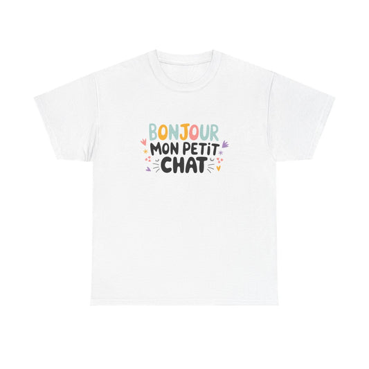 T-shirt “Bonjour mon petit chat” – Design Doux, Mignon et Plein de Tendresse