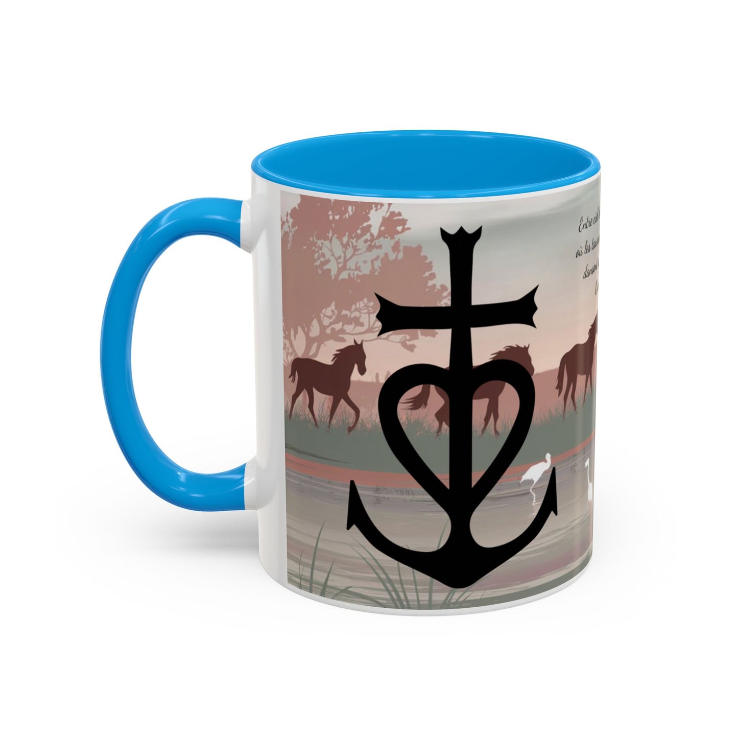Mug Camargue Éternelle – Tasse Chevaux Camargue Flamants Roses Croix Camarguaise – Cadeau Tradition Camarguaise 325ml
