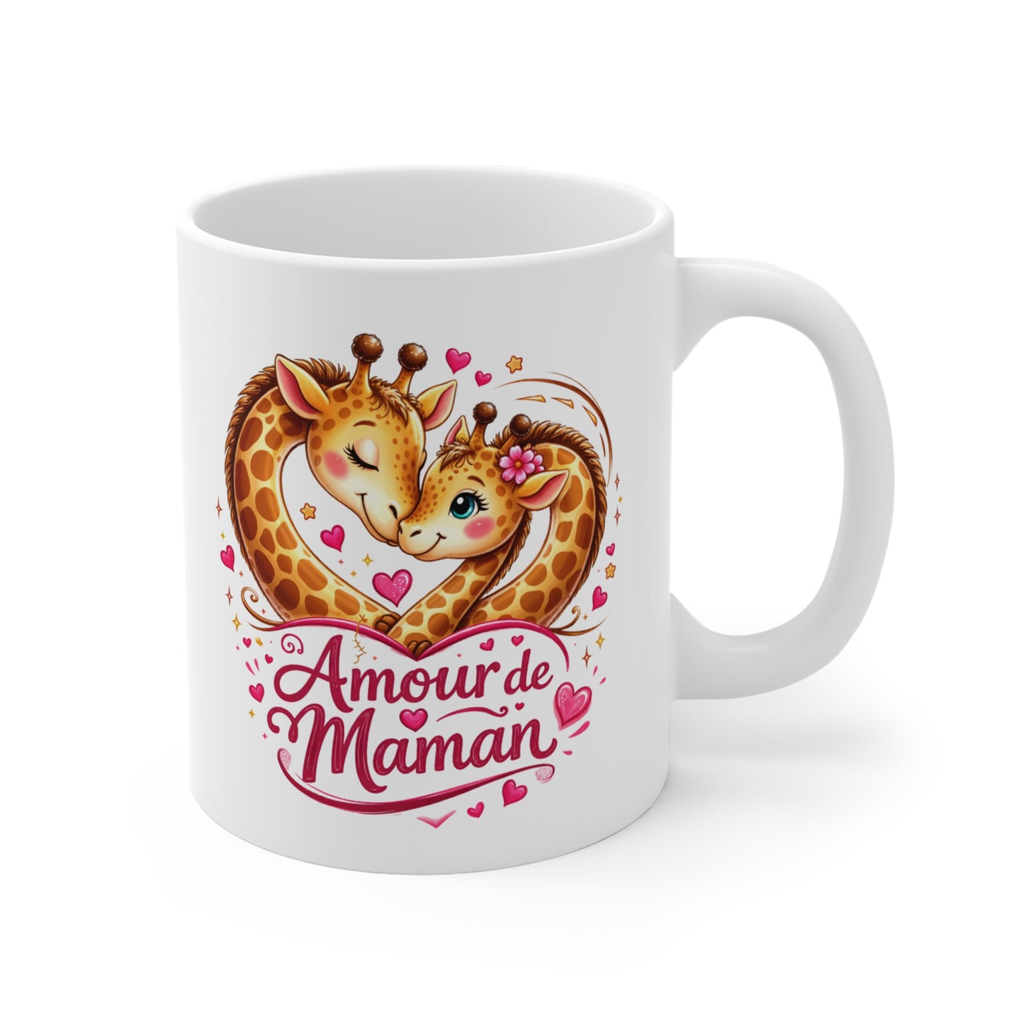 Mug Amour de Maman – Tasse Girafes Mignonnes en Forme de Cœur – Cadeau Fête des Mères Anniversaire
