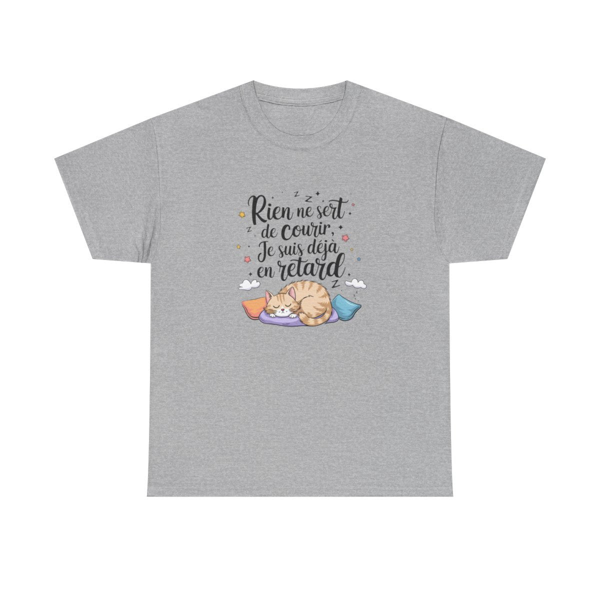 T-shirt "Rien ne sert de courir, je suis déjà en retard" – Humour paresse chat mignon