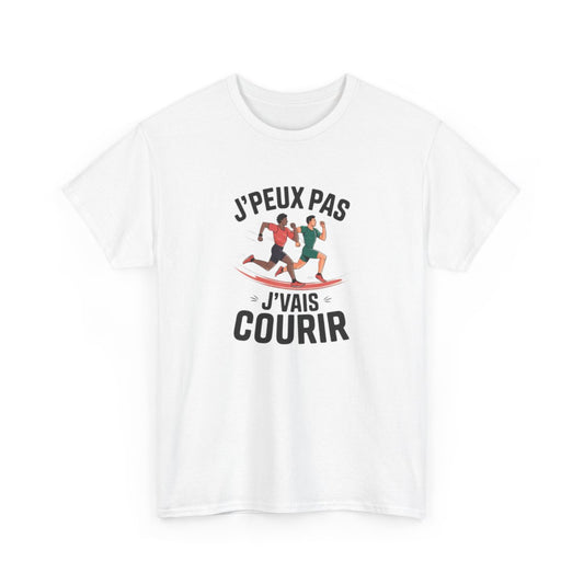 T-shirt course à pied – “J’peux pas, j’vais courir” – Humour sportif tee shirt amusant sport