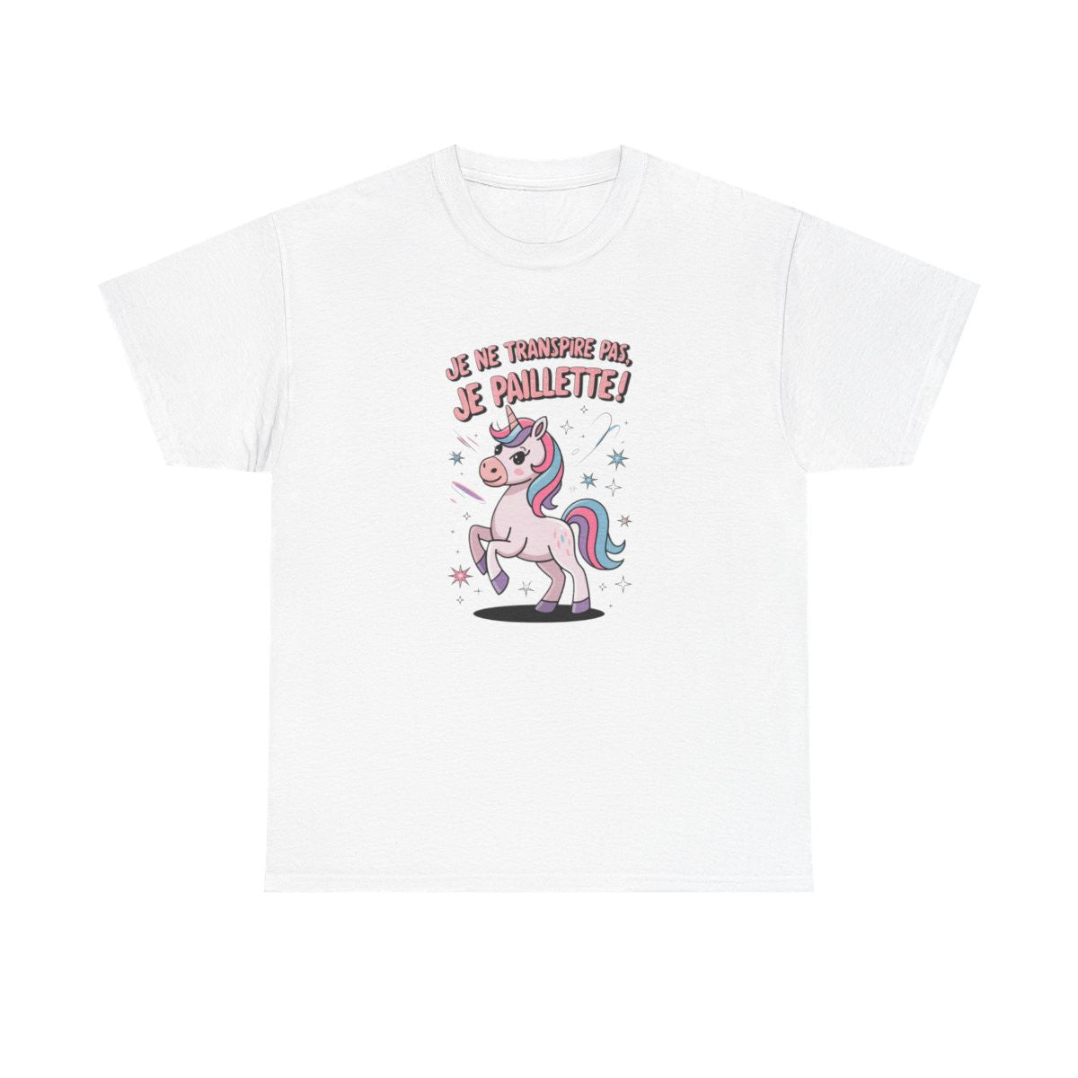T-shirt Licorne “Je ne transpire pas, je paillette” – Magie et humour à paillettes tee shirt amusant