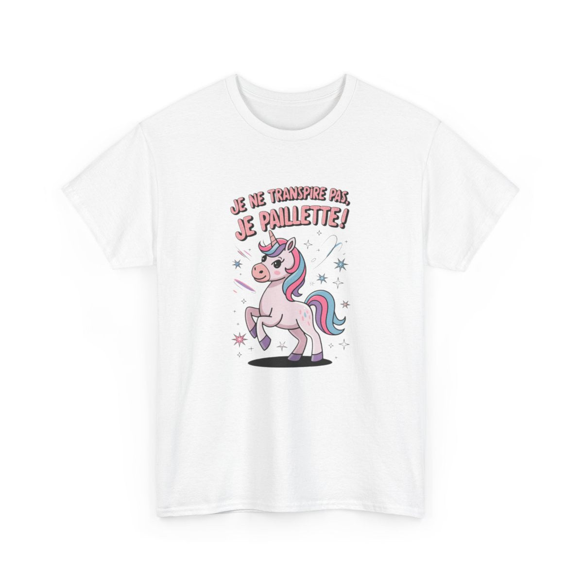 T-shirt Licorne “Je ne transpire pas, je paillette” – Magie et humour à paillettes tee shirt amusant