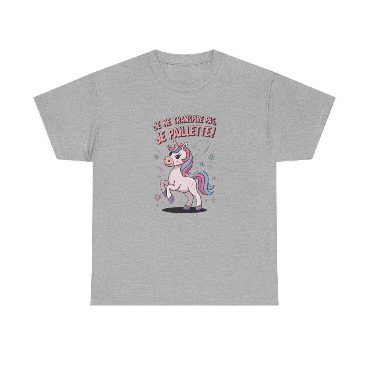 T-shirt Licorne “Je ne transpire pas, je paillette” – Magie et humour à paillettes tee shirt amusant