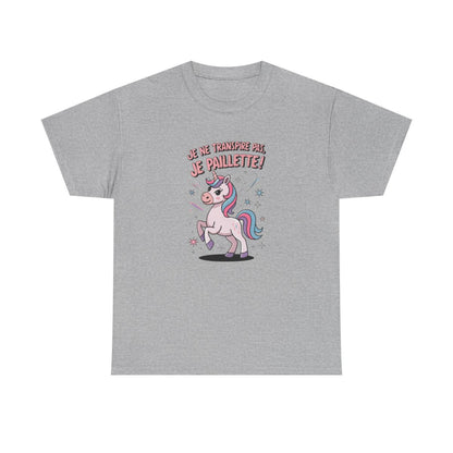 T-shirt Licorne “Je ne transpire pas, je paillette” – Magie et humour à paillettes tee shirt amusant