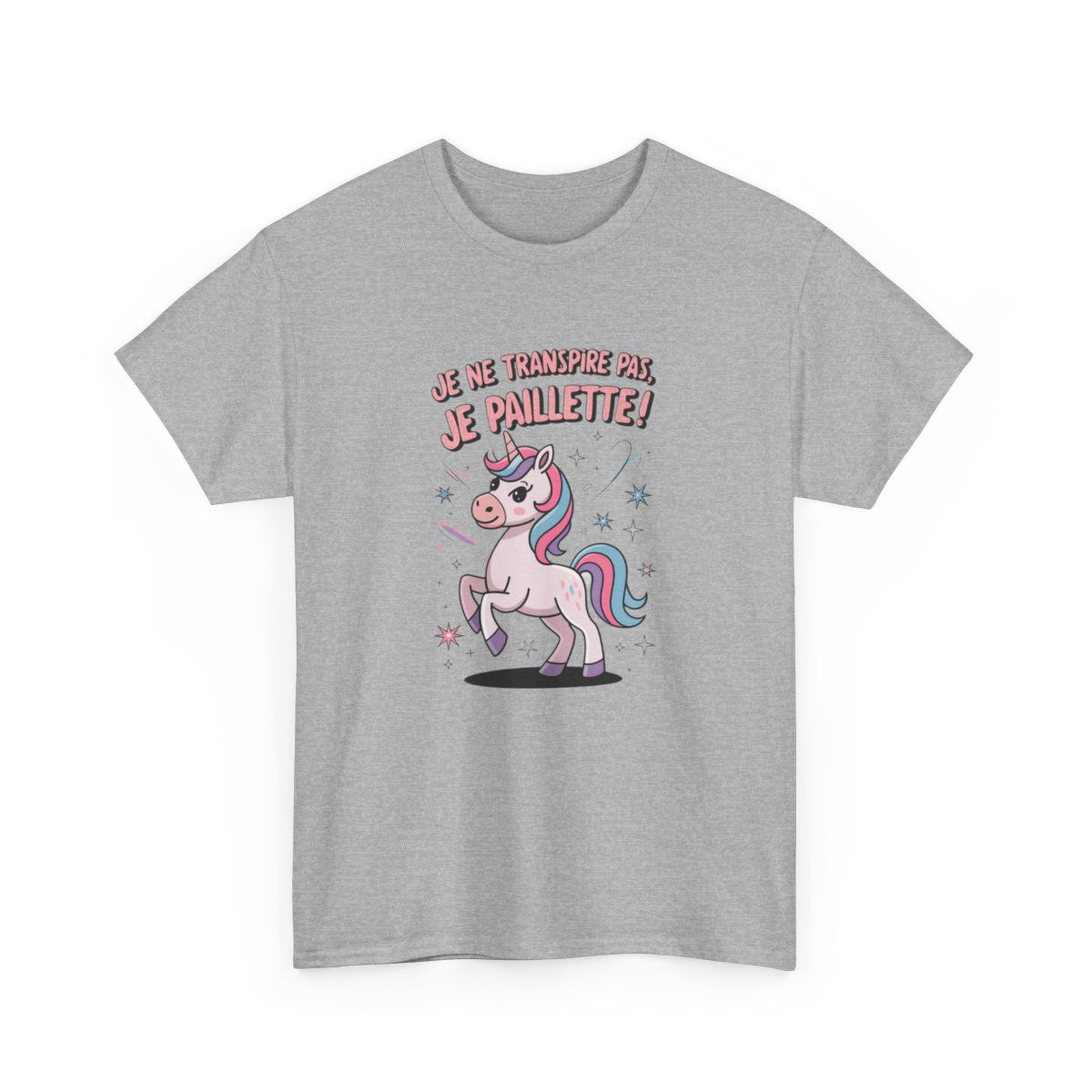 T-shirt Licorne “Je ne transpire pas, je paillette” – Magie et humour à paillettes tee shirt amusant