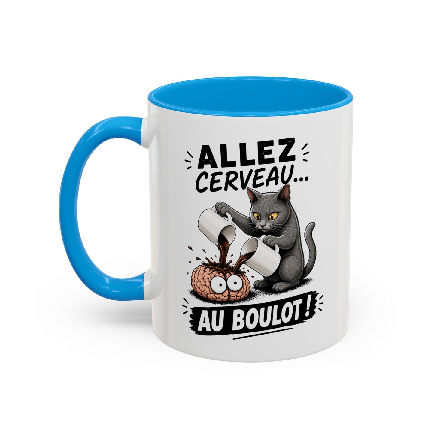 Mug Allez Cerveau Au Boulot – Tasse Humour Chat et Café – Cadeau Drôle Homme et Femme