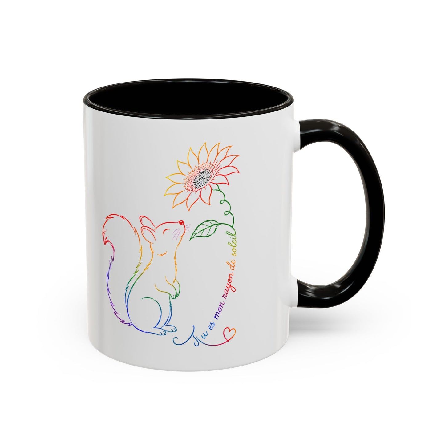 Mug Écureuil et Tournesol – Tasse Animaux Colorée Nature Fleurs – Cadeau Original Amoureux des Écureuils Homme et Femme Noir Bleu Rouge