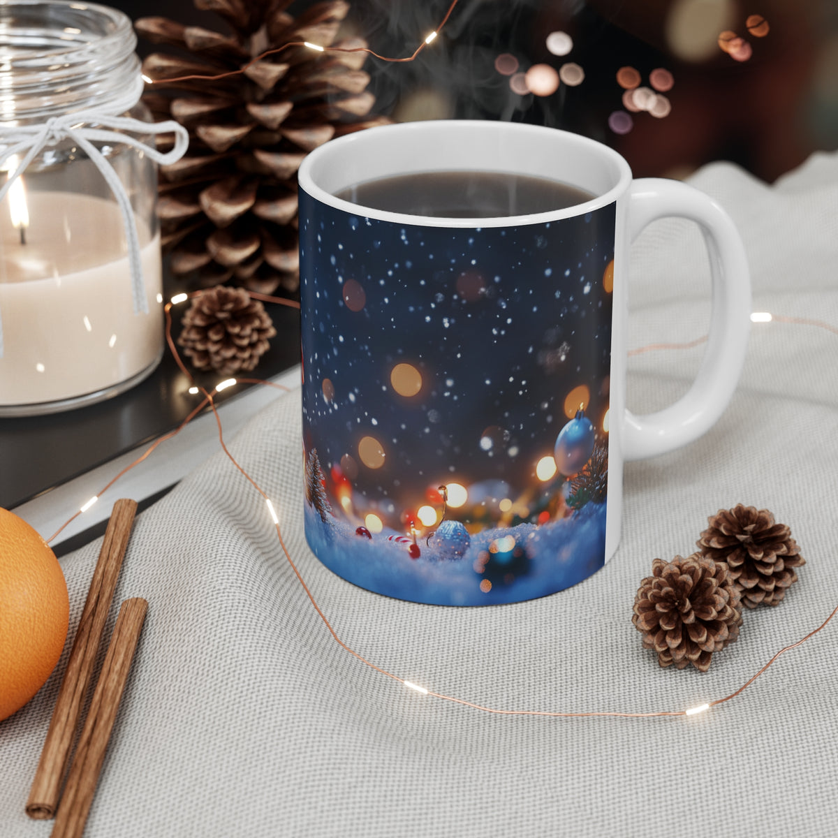 Mug Pingouin de Noël avec Sucre d’Orge – Tasse Hiver Neige et Lumières Festives – Cadeau Noël Homme Femme