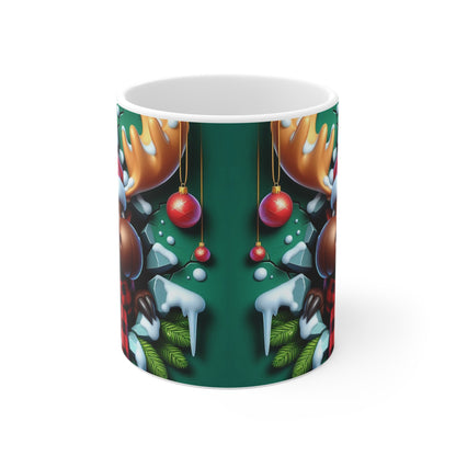 Tasse Élan de Noël – Mug Hiver Festif Sucre d’Orge & Bonnet Rouge – Cadeau Original 325ml