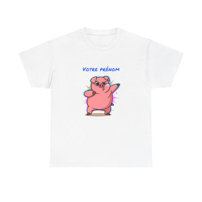 T-shirt cochon personnalisable avec prénom  Tee shirt drôle homme femme  Design fun humour