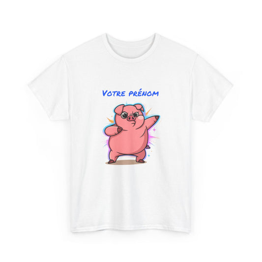 T-shirt cochon personnalisable avec prénom  Tee shirt drôle homme femme  Design fun humour