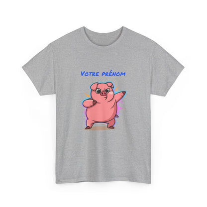 T-shirt cochon personnalisable avec prénom  Tee shirt drôle homme femme  Design fun humour