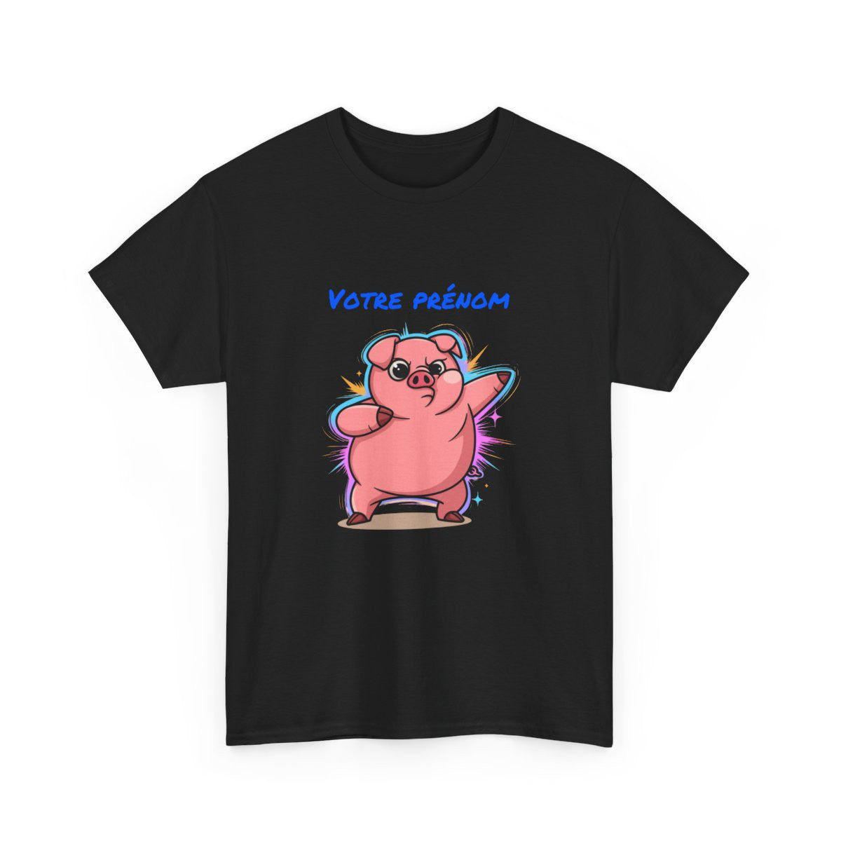 T-shirt cochon personnalisable avec prénom  Tee shirt drôle homme femme  Design fun humour