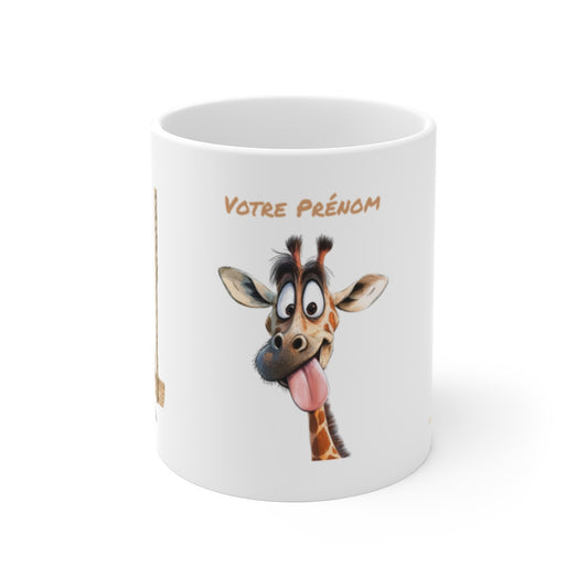Mug Tasse Animal Girafes Rigolotes – Modèle avec prénom personnalisé pour enfants et adultes