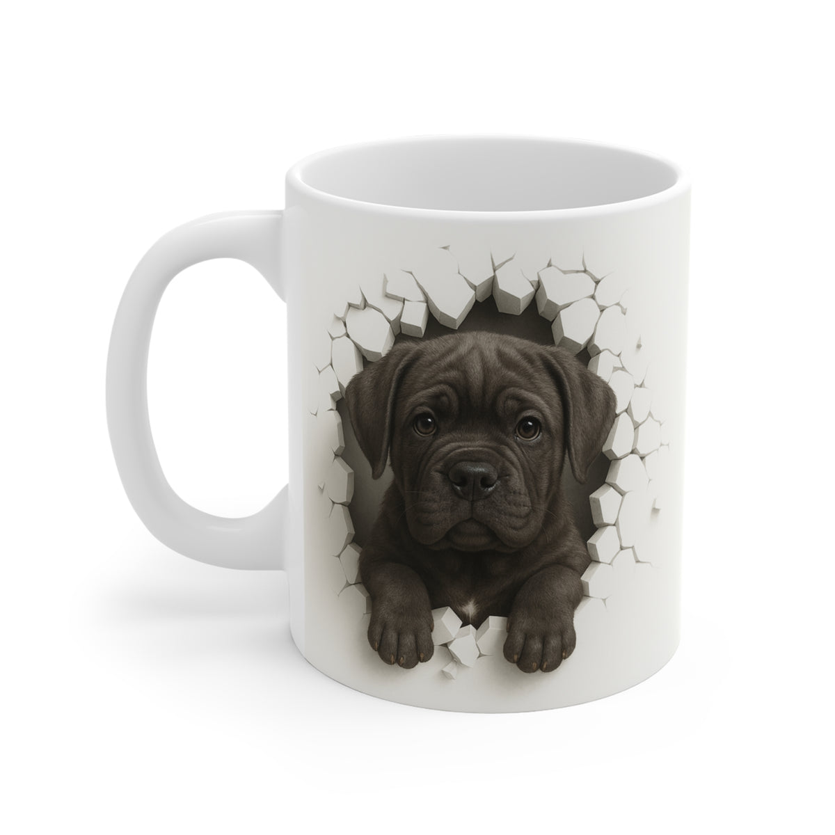 Mug Chiot Effet Mur Cassé – Tasse Chien 3D Trompe-l’œil – Cadeau Original Amoureux des Chiens