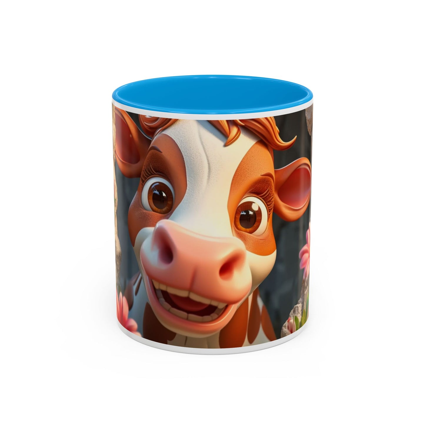 Mug Vache Kawaii – Tasse Vache Mignonne Cartoon avec Fleurs – Cadeau Animaux Ferme Cute 325ml