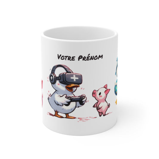 Mug canard cochon prénom personnalisé animaux mignons kawaii gamer vacances