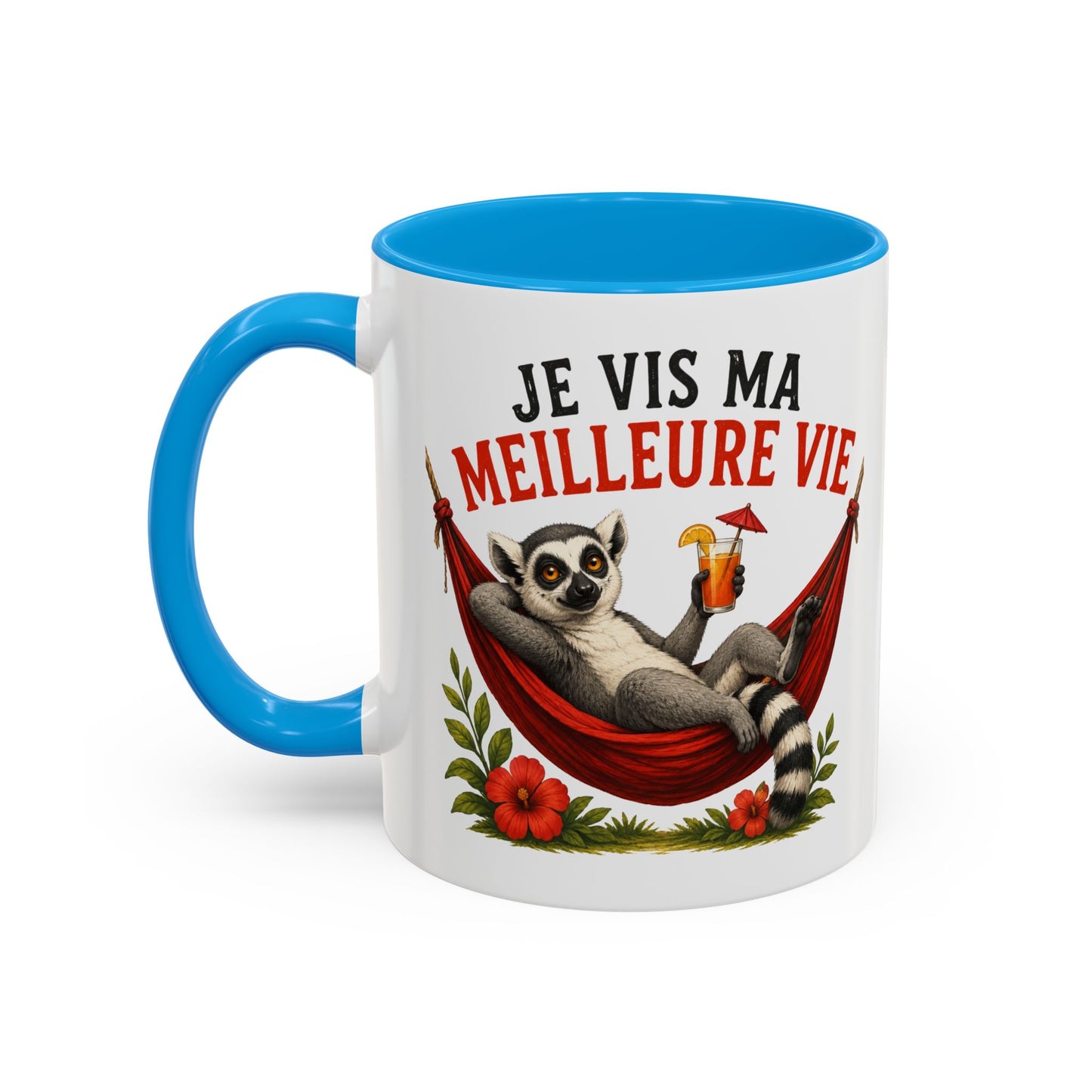 Tasse Lémurien Homme et Femme – Mug Animal Tropical Hamac Vacances Détente – Cadeau Original Amusant 325 ml