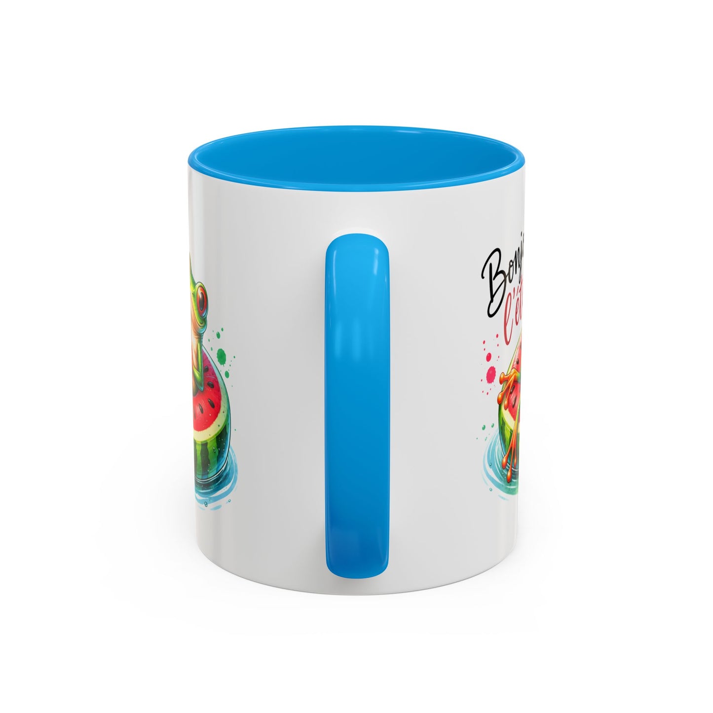Tasse Bonjour l’Été – Mug Grenouille sur Bouée Pastèque – Cadeau Été Vacances Humour Homme Femme 325ml