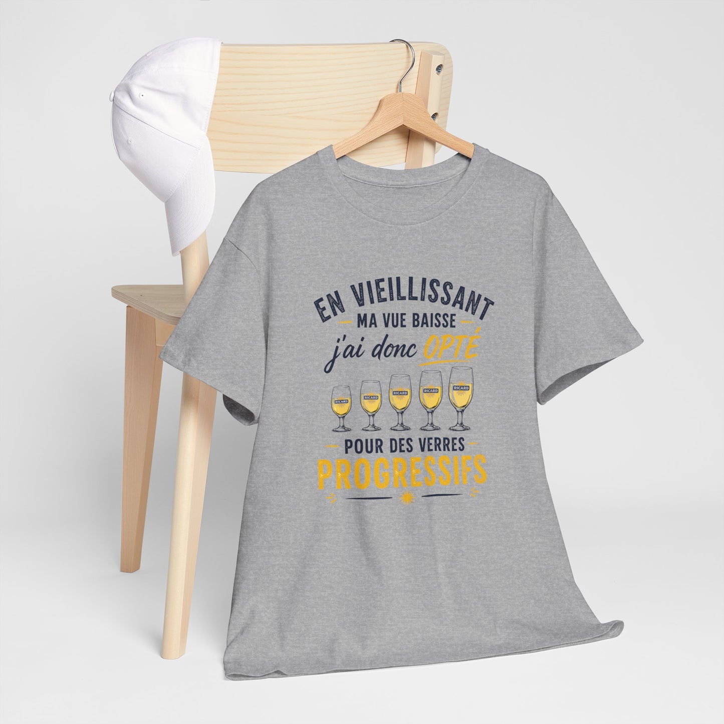 T-Shirt Humour Pastis Verres Progressifs – Tee Shirt Drôle Apéro Alcool Citation Amusante Adulte – Cadeau Ami Apéritif Noir Blanc Gris