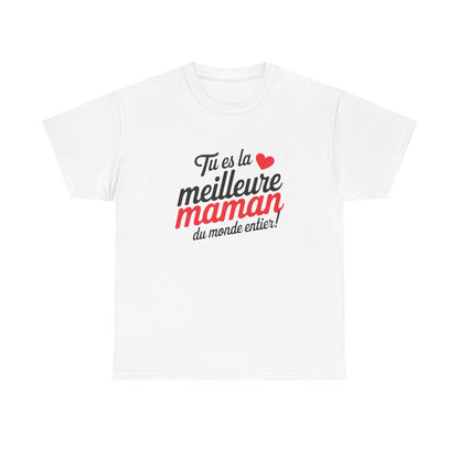 T-shirt femme maman d’amour – idée fête des mères, message cœur – blanc/gris – S à 3XL