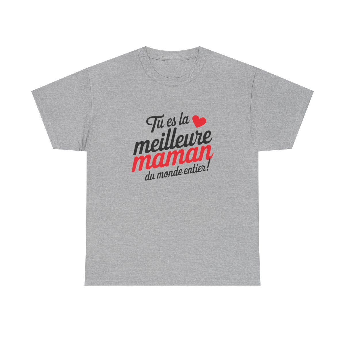 T-shirt femme maman d’amour – idée fête des mères, message cœur – blanc/gris – S à 3XL
