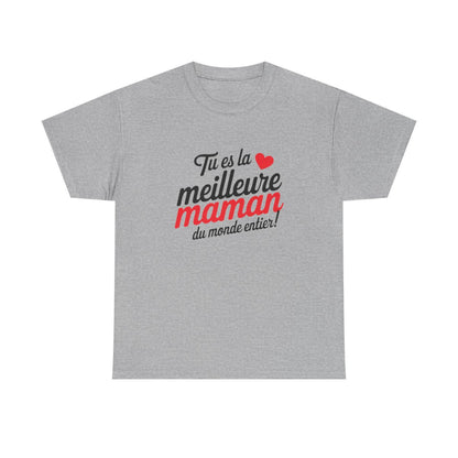 T-shirt femme maman d’amour – idée fête des mères, message cœur – blanc/gris – S à 3XL