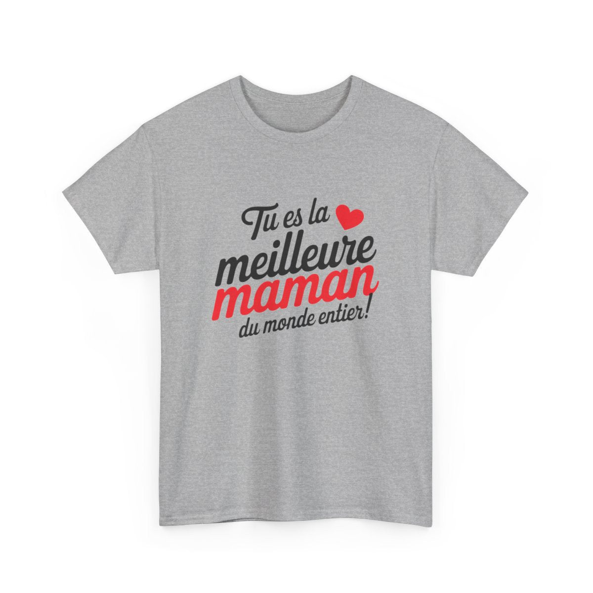 T-shirt femme maman d’amour – idée fête des mères, message cœur – blanc/gris – S à 3XL