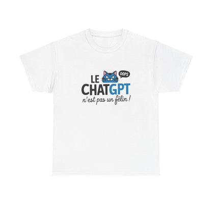 T-shirt humour geek ChatGPT IA – Chat pas félin – blanc/gris – S à 3XL
