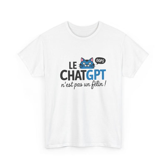 T-shirt humour geek ChatGPT IA – Chat pas félin – blanc/gris – S à 3XL