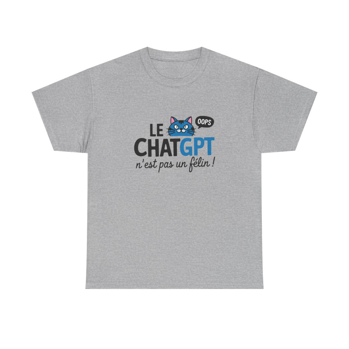 T-shirt humour geek ChatGPT IA – Chat pas félin – blanc/gris – S à 3XL