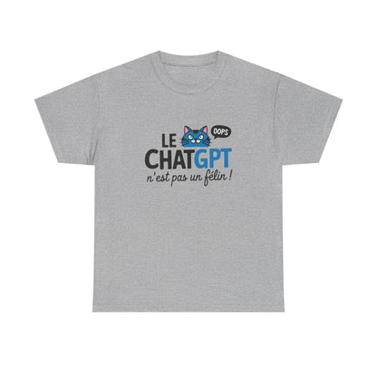 T-shirt humour geek ChatGPT IA – Chat pas félin – blanc/gris – S à 3XL