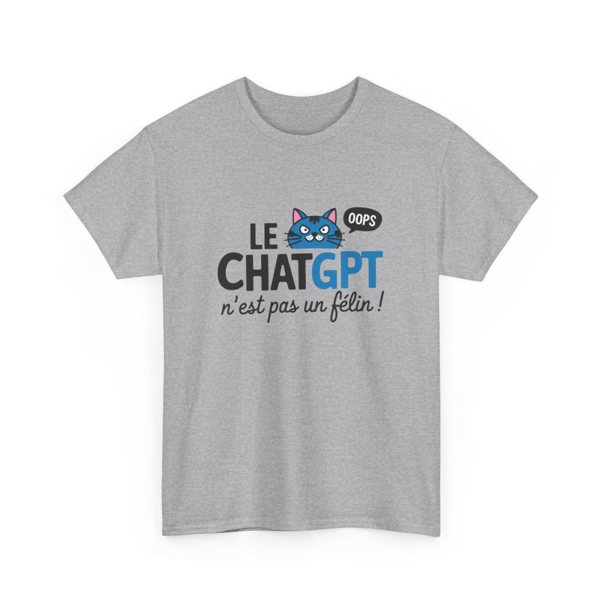 T-shirt humour geek ChatGPT IA – Chat pas félin – blanc/gris – S à 3XL
