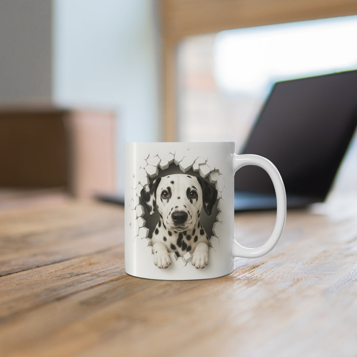 Mug Dalmatien Effet Mur Cassé – Tasse Chien 3D Trompe-l’œil – Cadeau Original Amoureux du Dalmatien