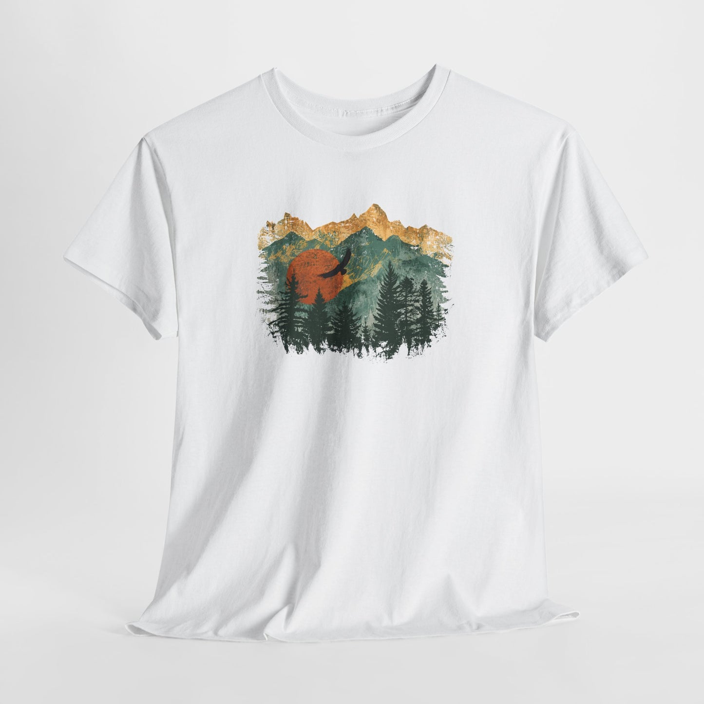 Tee Shirt Homme et Femme Montagne Forêt Nature Aigle Randonnée Plein Air Paysage Vintage Idée Cadeau