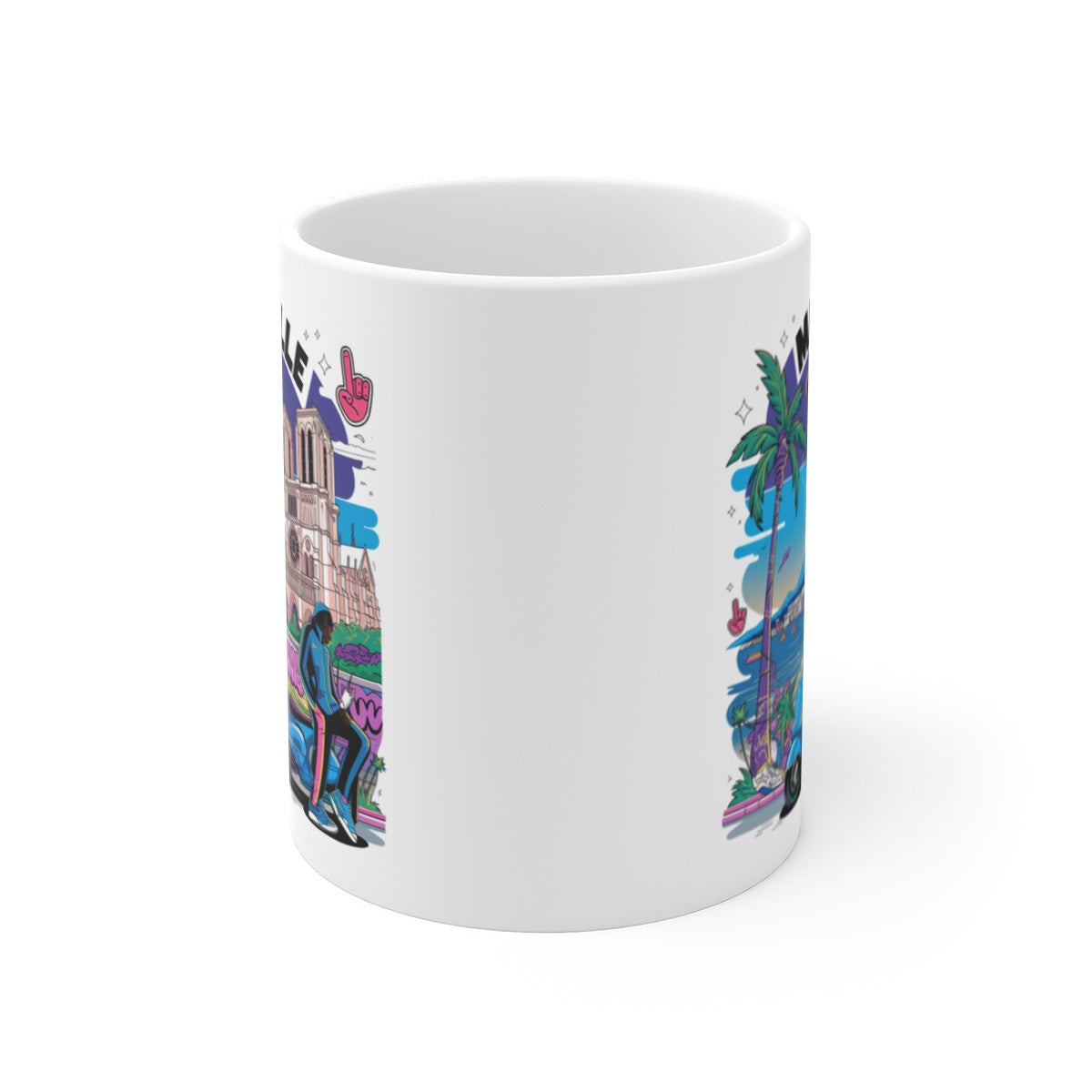 Mug Marseille rétro-futuriste OVNI graffiti scooter –Idée Cadeau urbain
