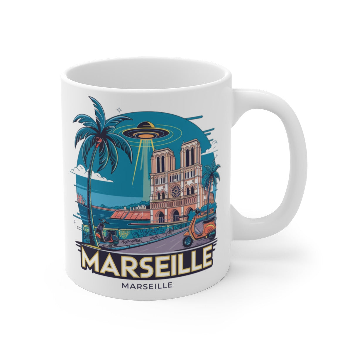 Mug Tasse Café Marseille OVNI Scooter 325ml – Design rétro urbain