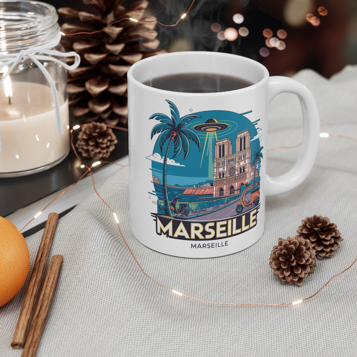 Mug Tasse Café Marseille OVNI Scooter 325ml – Design rétro urbain
