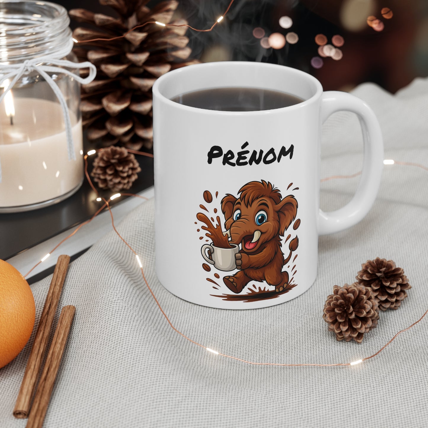 Tasse Personnalisable Mammouth Café – Mug Prénom Cartoon – Cadeau Original Amateur de Café 325ml