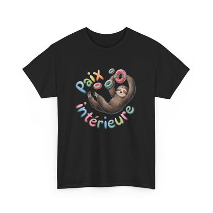 T shirt Paresseux Donuts Paix intérieure Zen Drôle tee shirt animal drôle amusant