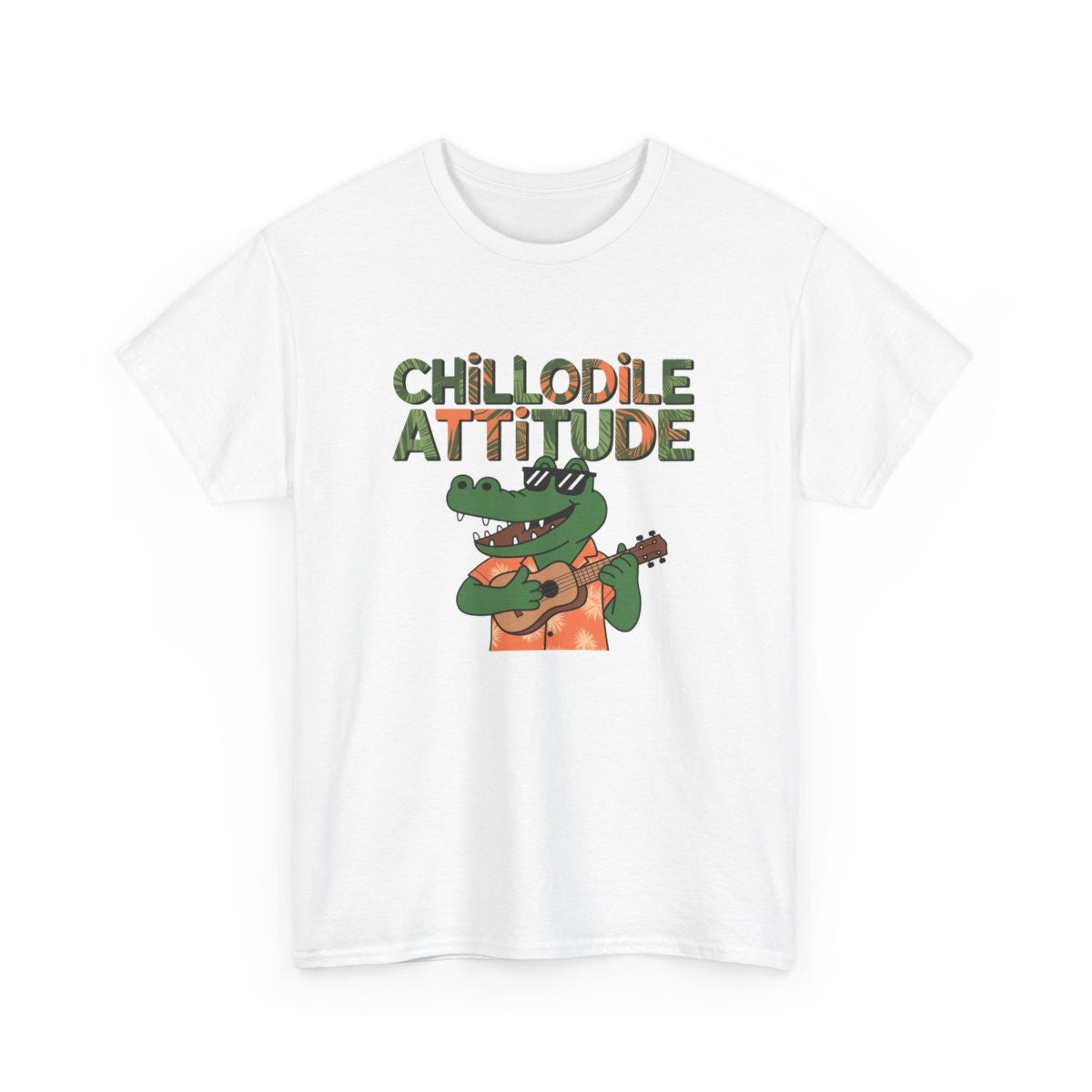 T shirt Chillodile Attitude Crocodile Ukulélé Blanc Gris tee shirt humour animal