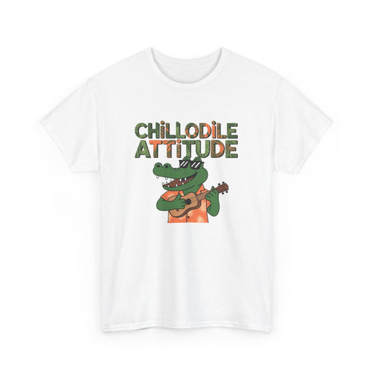T shirt Chillodile Attitude Crocodile Ukulélé Blanc Gris tee shirt humour animal