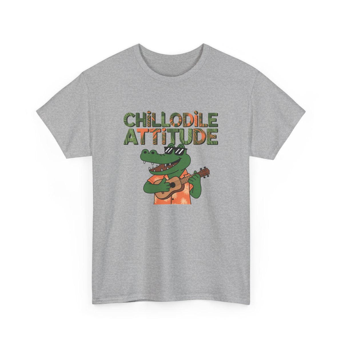 T shirt Chillodile Attitude Crocodile Ukulélé Blanc Gris tee shirt humour animal