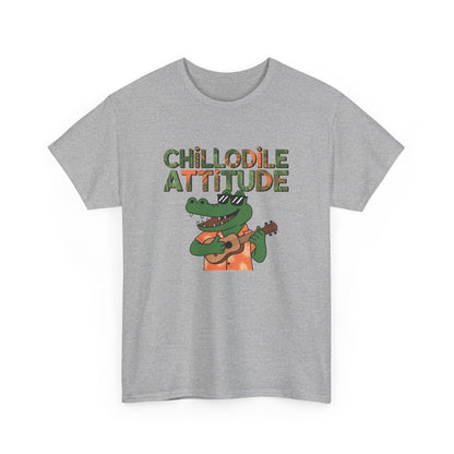 T shirt Chillodile Attitude Crocodile Ukulélé Blanc Gris tee shirt humour animal