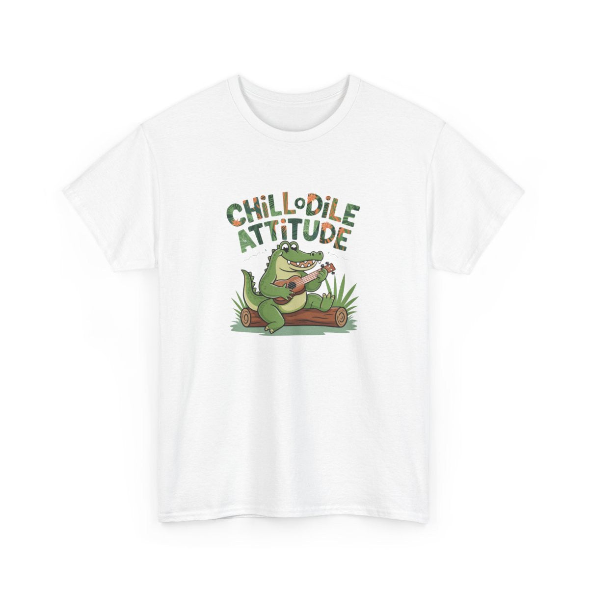 T-shirt Chillodile Attitude détente jungle blanc ou gris humour animal amusant crocodile