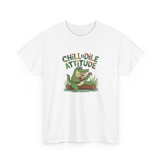 T-shirt Chillodile Attitude détente jungle blanc ou gris humour animal amusant crocodile