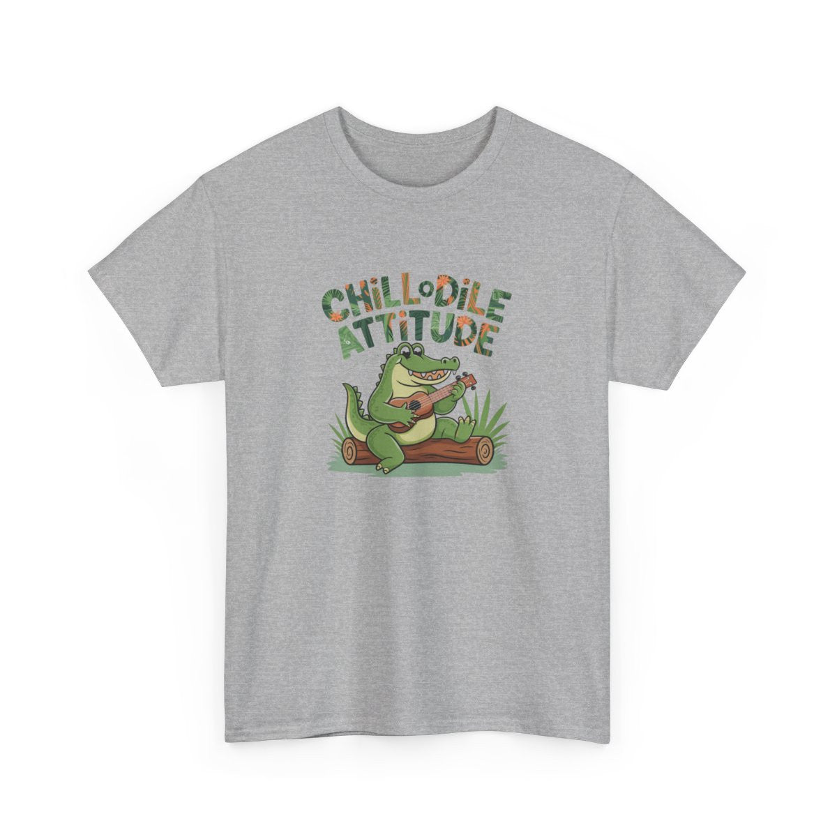 T-shirt Chillodile Attitude détente jungle blanc ou gris humour animal amusant crocodile