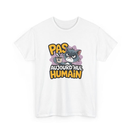 T shirt Chat Grognon Humour Sarcastique Pas Aujourd’hui Blanc Gris tee shirt animal